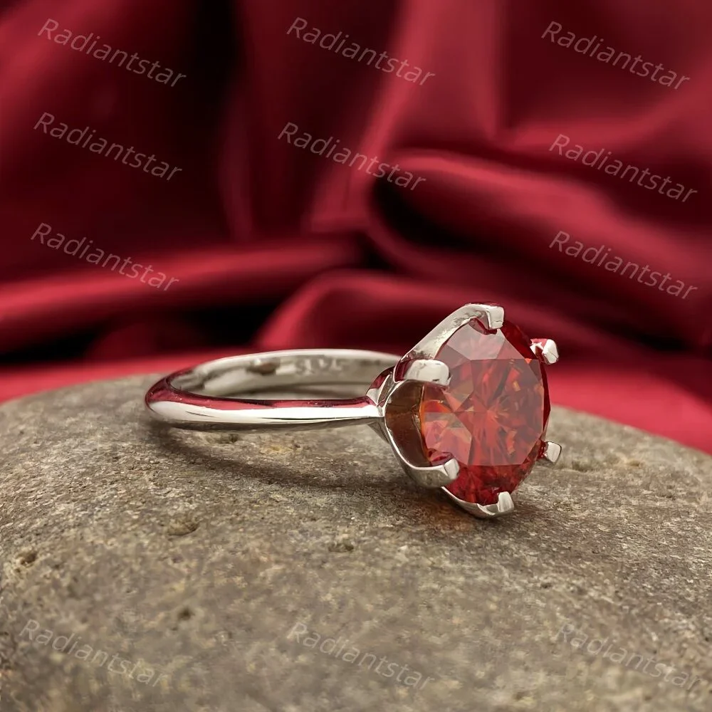 NEW Certified 5 ct. t.w. Garnet Red Moissanite Solitaire 6 Prong Ring
